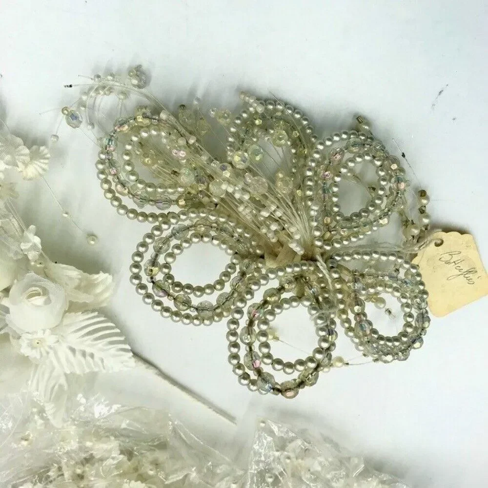 Vintage 80s Womens Comb Tiara Spray Crystals Flowers Pearls Wedding Bridal Lot
